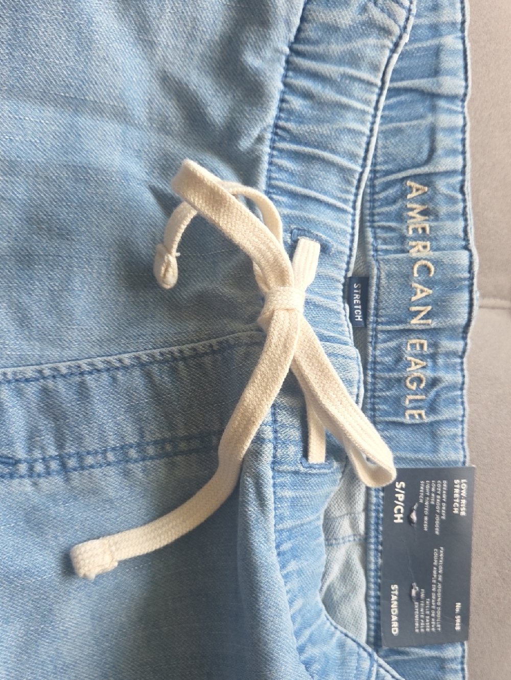American Eagle Dreamy Drape Cozy Baggy Jogger - Light Blue Denim - Picture 4 of 7